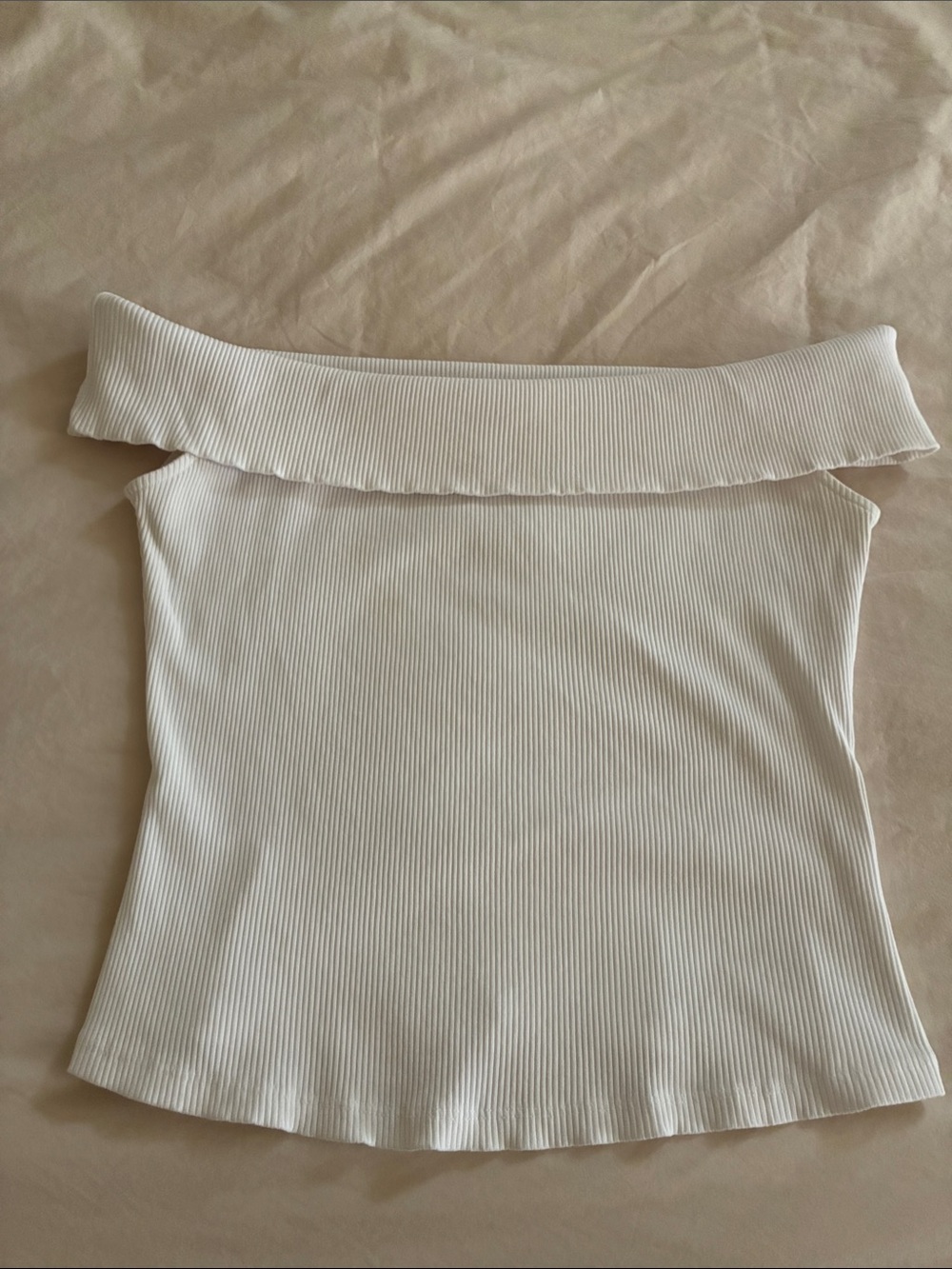 Mango Off-Shoulder Ribbed Top in White